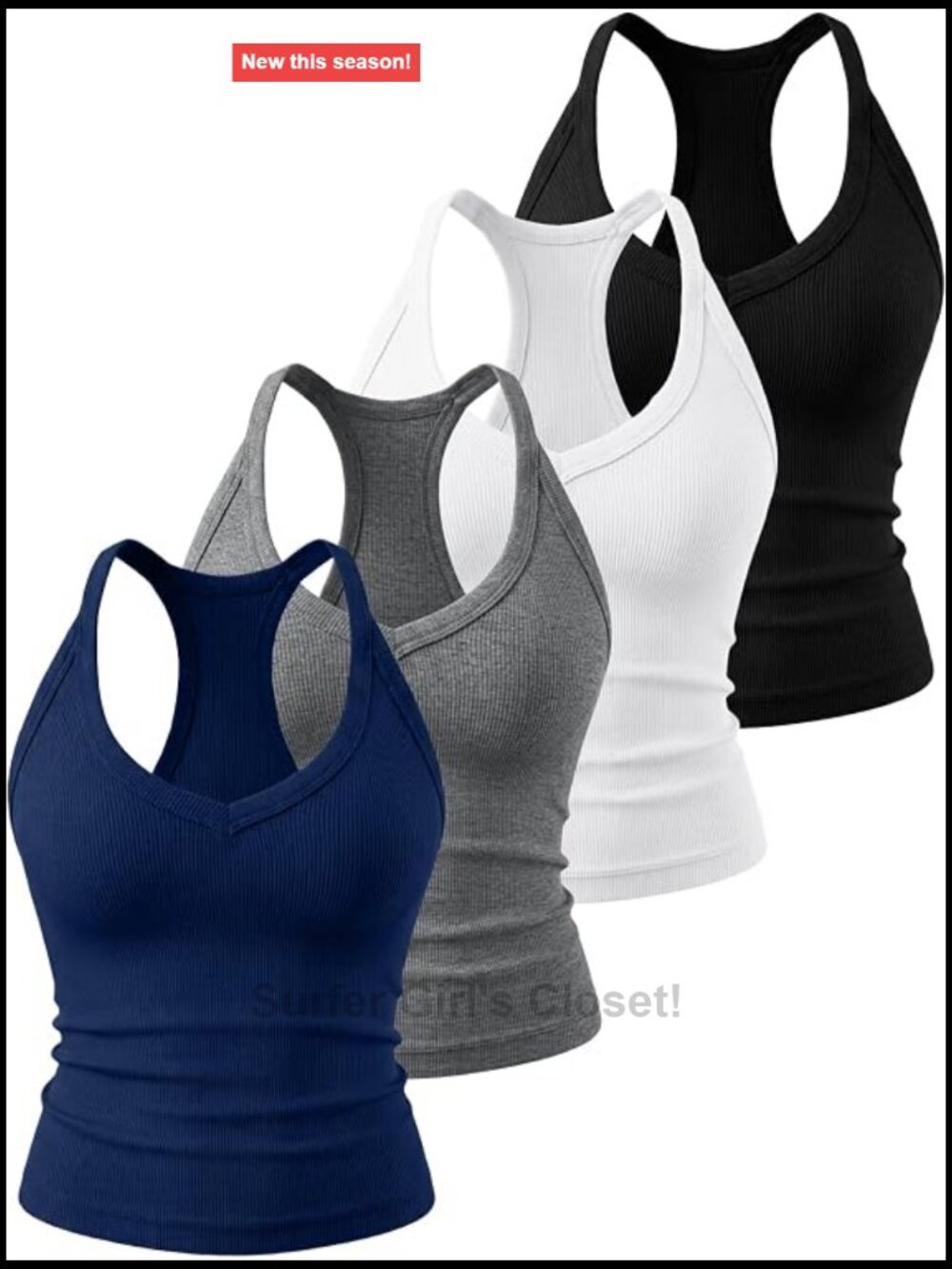 4 Pack Ribbed Fitted V Neck Racerback Tank Tops for Women